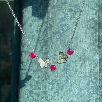 Ruby Double Butterfly Necklace for Women Korean Style Simple Clavicle Chain Best Friend Valentine's Day Gift Neck Jewelry Niche
