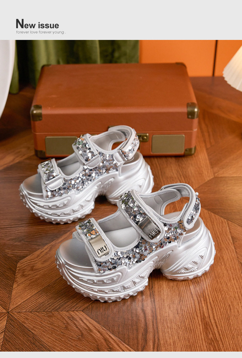 Sneaker nữ chunky đế dày phong cách thể thao mùa hè — Bạc, Đen chi tiết 12
