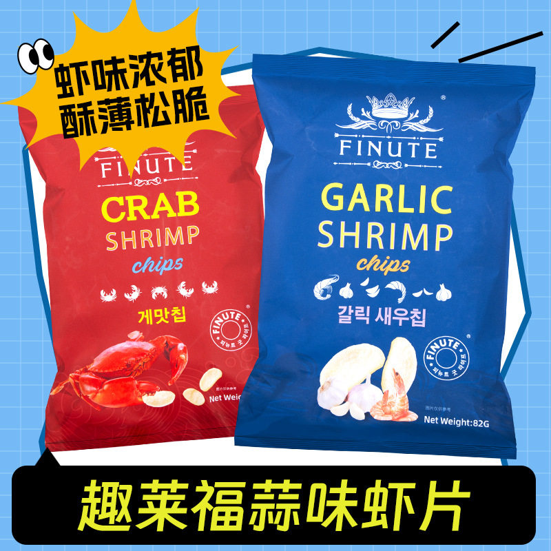 Korean Qulai Fu Garlic Flavor Crab Flavor Shrimp Chips 82G/Bag Internet-Famous Potato Chips Office Leisure Puff Snack