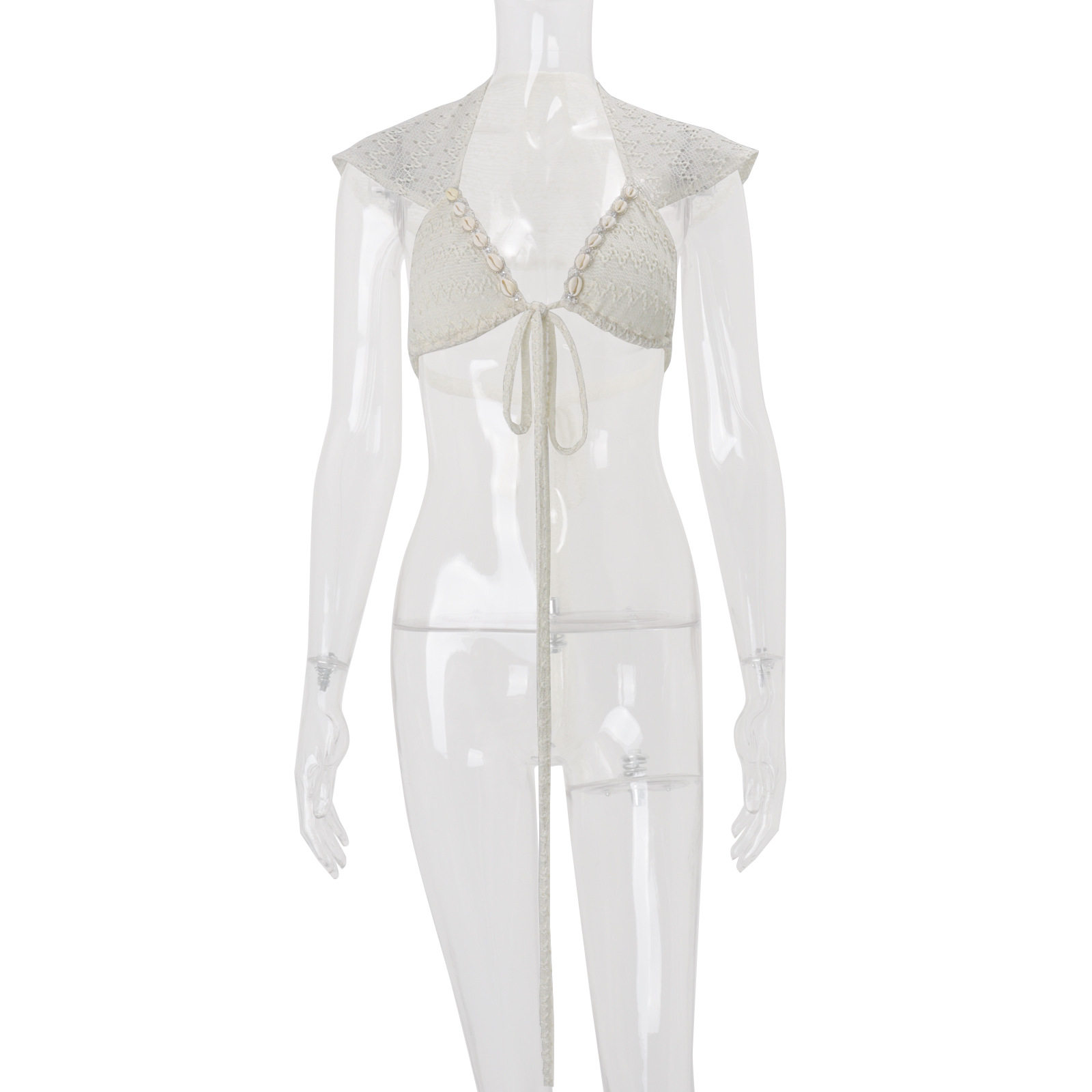 Spring Womens Sexy Hollow Out Crop Top Short Flutter Sleeves Tie Design Trendy Style Perfect for Casual Outings