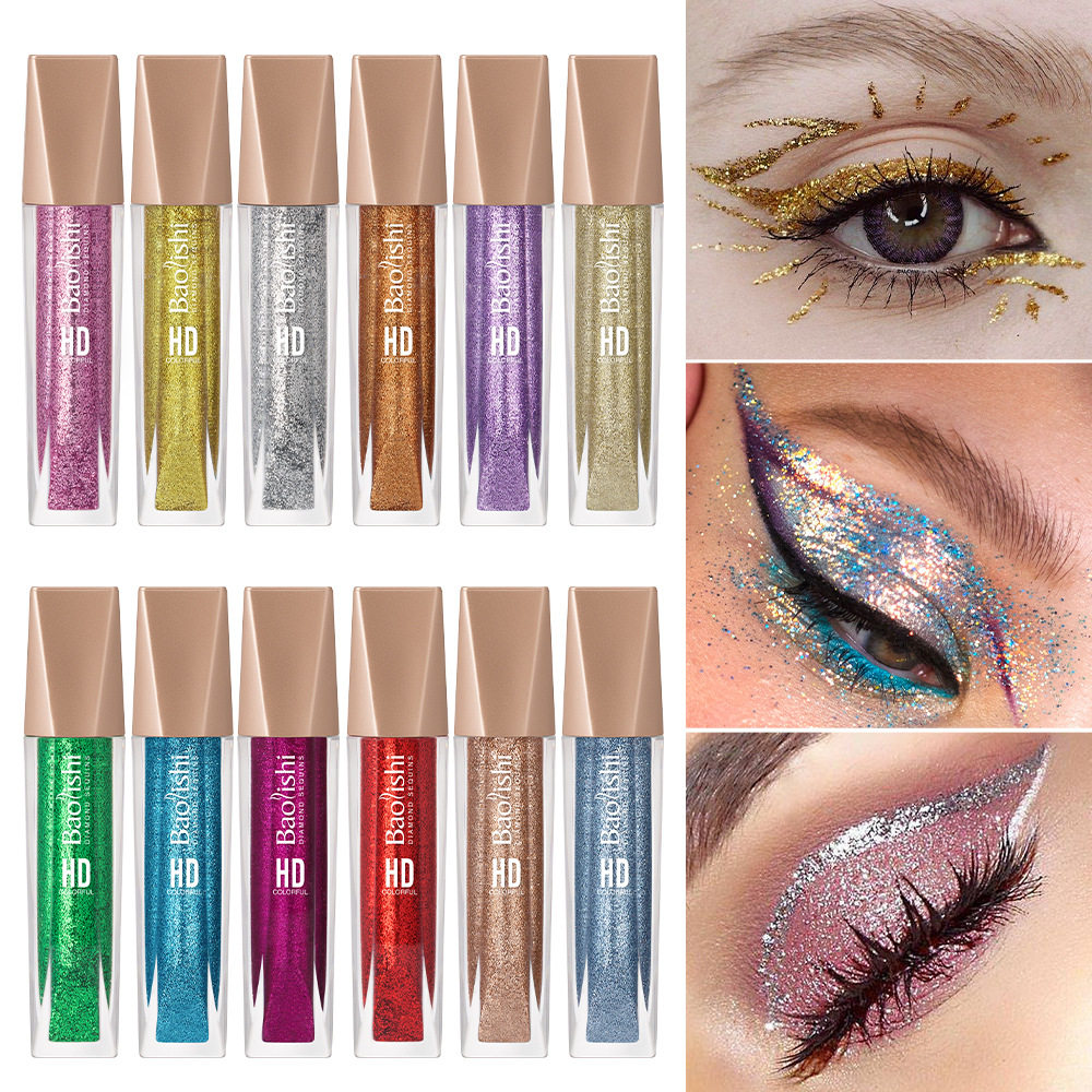 Cross-Border Hot Product Baolishi Waterproof Long-Lasting Non-Smudge Eyeliner 12-Colorful Sequin Colorful Eye Shadow Eyeliner