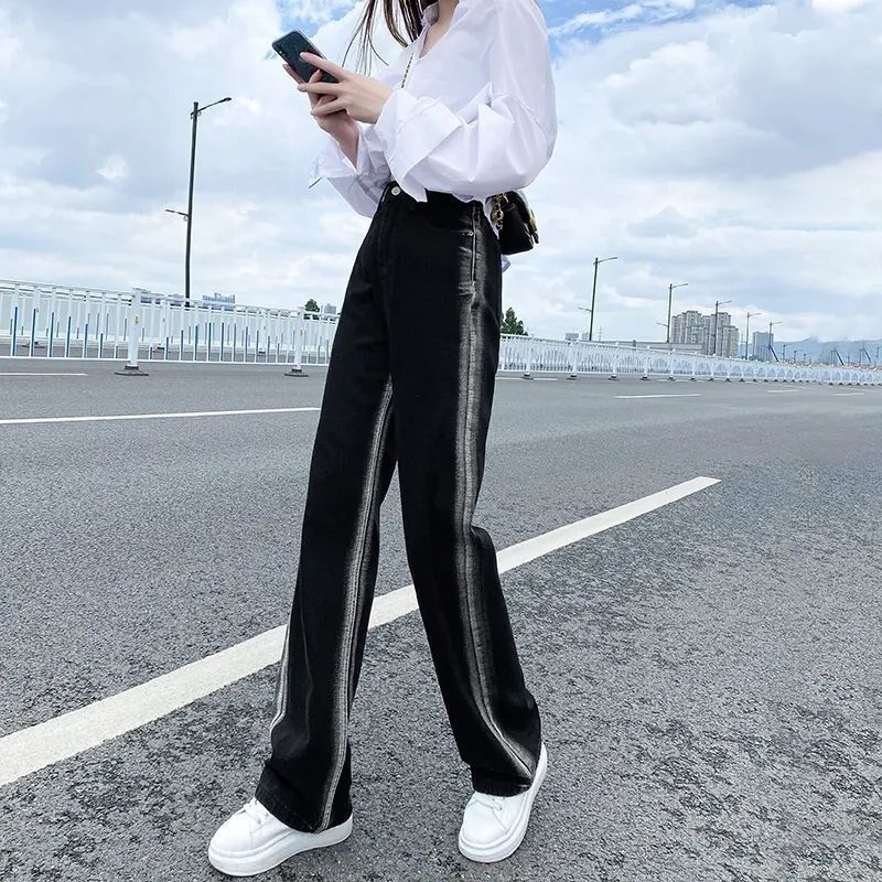 High Waisted Wide Leg Jeans for Women Gradient Design Loose Fit Floor Length Spring and Autumn Fashion Wholesale