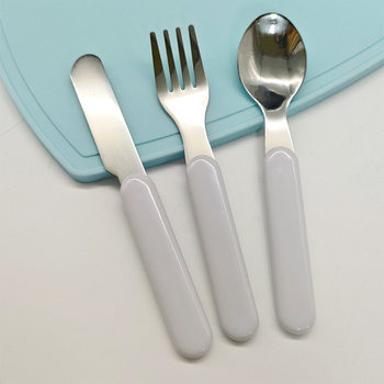 Ready-Stock Children's Western Cutlery Set, Stainless Steel Knife, Fork, and Spoon with Abs Plastic Handle for Infants and Young Children