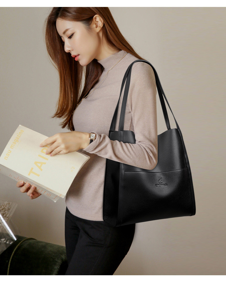 Túi tote nữ đơn giản màu trơn cỡ lớn đựng nhiều đồ — Màu đen, Màu đỏ, Màu vàng, Màu xám