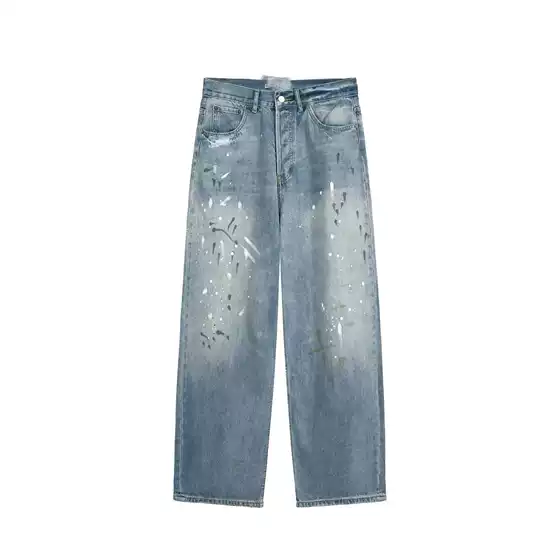 26 New Style a Vintage Hand-Painted Splatter Denim Shorts for Men and Women, Versatile Street Style Wide-Leg Five-Point Pants