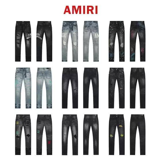 Foreign Trade Cross-Border European and American Trendy Brand Street Hiphop Amiri Fashion Slim Fit Ripped Distressed Jeans