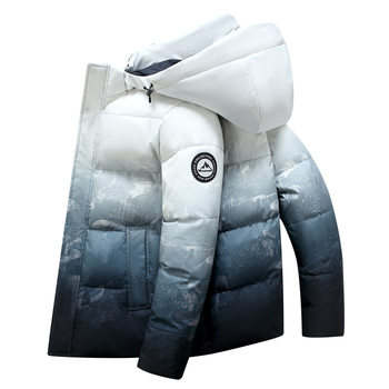 Winter White Duck Down Jacket Men's Gradient Quality Warm Thickened Student Jacket Trendy Hat Down Jacket Men's Style