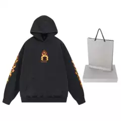 high quality Paris B autumn and winter new direct injection flame printing washed old men's and women's hooded sweater