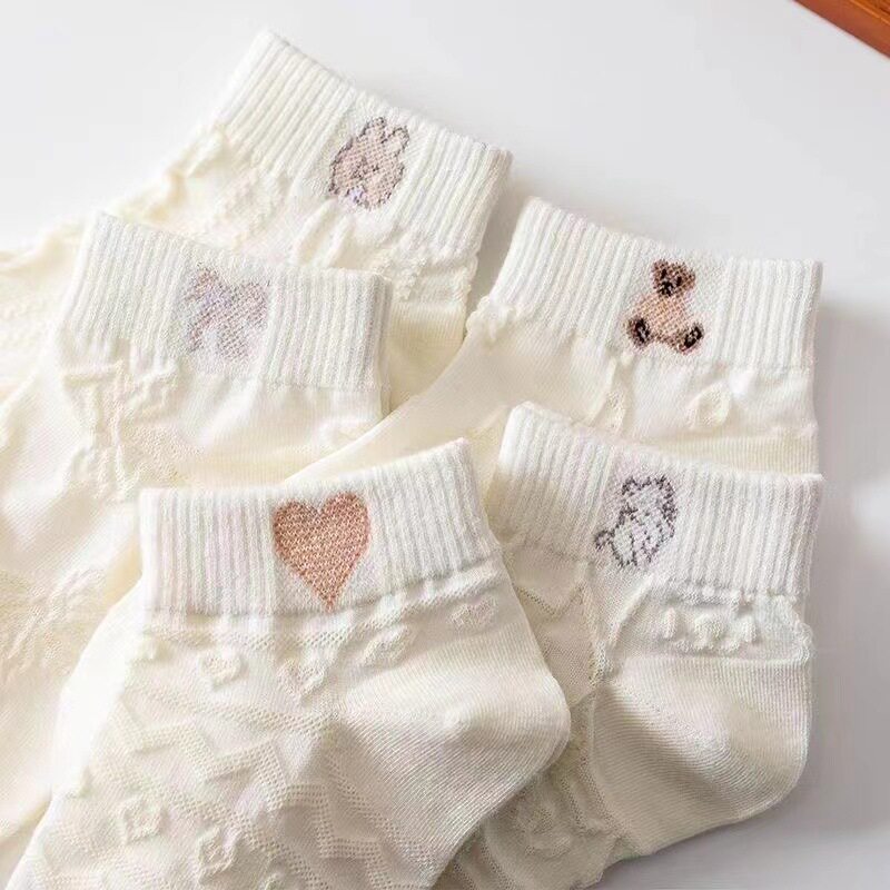 船袜女2025夏季新款女士纯色透气短袜ins风潮流小熊可爱防滑女袜