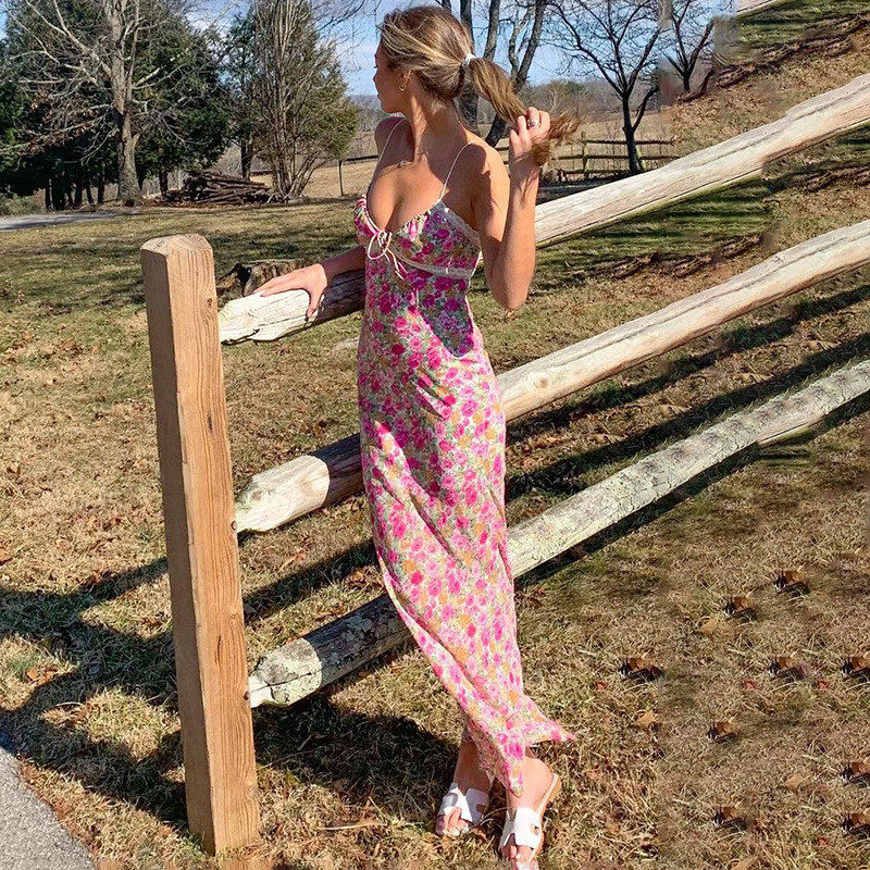 Summer Floral Print Slip Dress for Women Lace Panel Sweet and Sexy Style Perfect for Casual Outings Wholesale