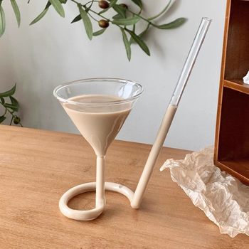 ins style beautiful personalized emotional spiral cocktail Cup Martini wine glass creative French long tail chicken tail straw