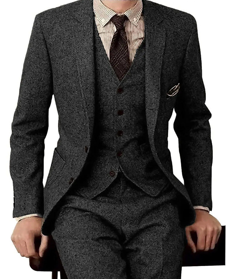 男士西服三件套时尚毛呢西装套装韩版潮流上班职业装商务休闲西装