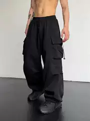 American Quick-drying overalls Men's 2024 Summer New Parachute Pants High Waist Wide Leg Casual Sports Trousers
