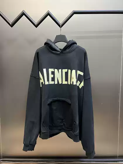 High Version Paris B Tape Textured Logo Letter Long-Sleeved Loose Os Version Hooded Sweatshirt for Men and Women