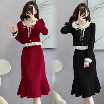Xiaoxiangfeng Celebrity Suit for Women Korean New Design Waist Slimming Look Long-Sleeved Top and Skirt Two-Piece Set
