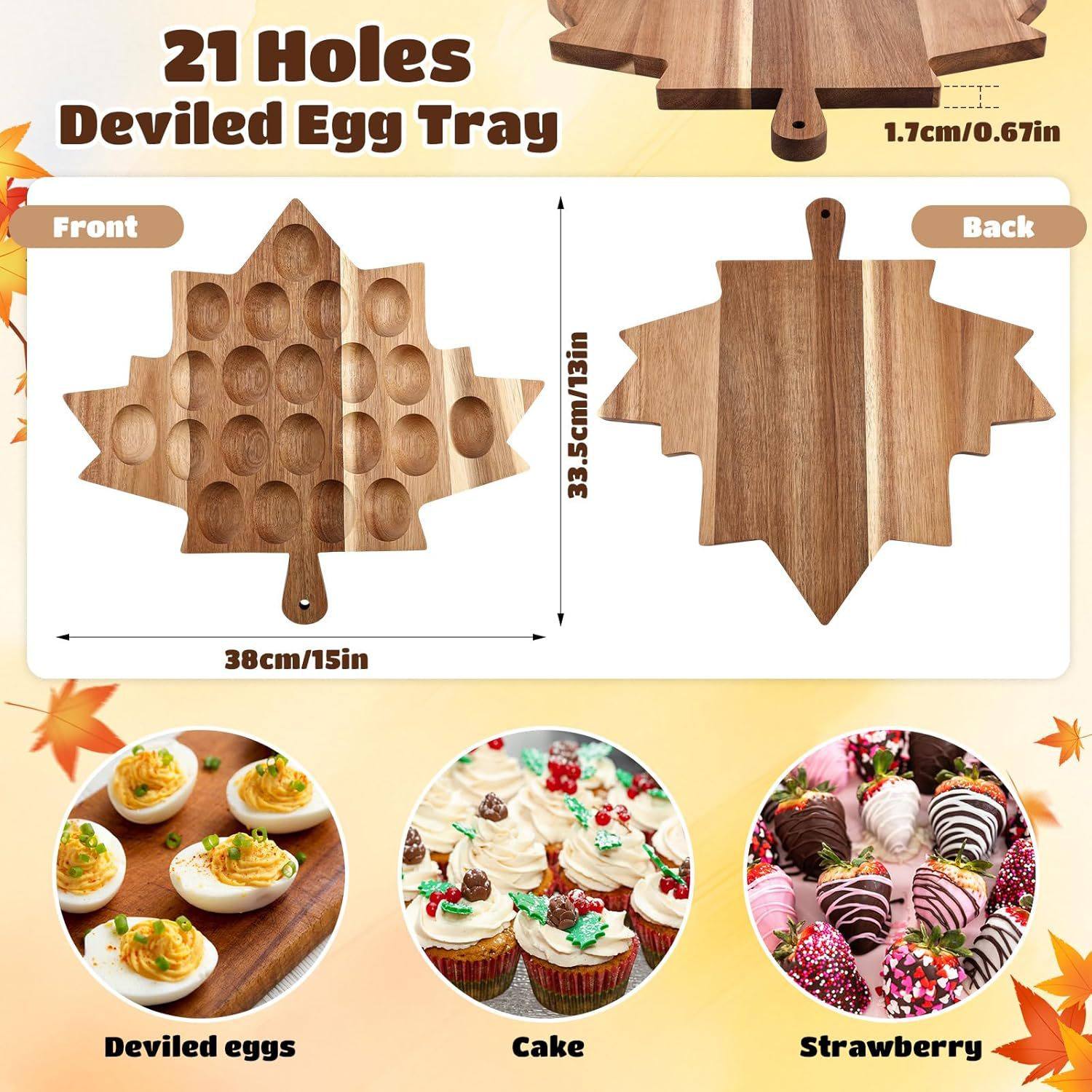 ​ Natural Solid Wood Maple Leaf Shape Devil's Egg Dinner Plate Creative Table Placement Props Thanksgiving Egg Tray