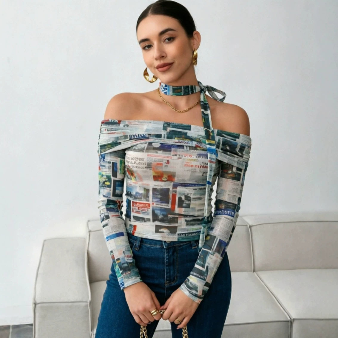 Off Shoulder Long Sleeve T Shirt for Women Slim Fit Flowy Design Trendy Fall Style Perfect for Casual Outings