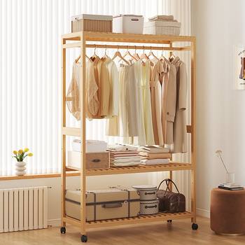 Simple Wheeled Coat Rack Floor-Standing Clothes Rack Bedroom Thickened Vertical Wardrobe Clothes Rack Home Clothes Storage