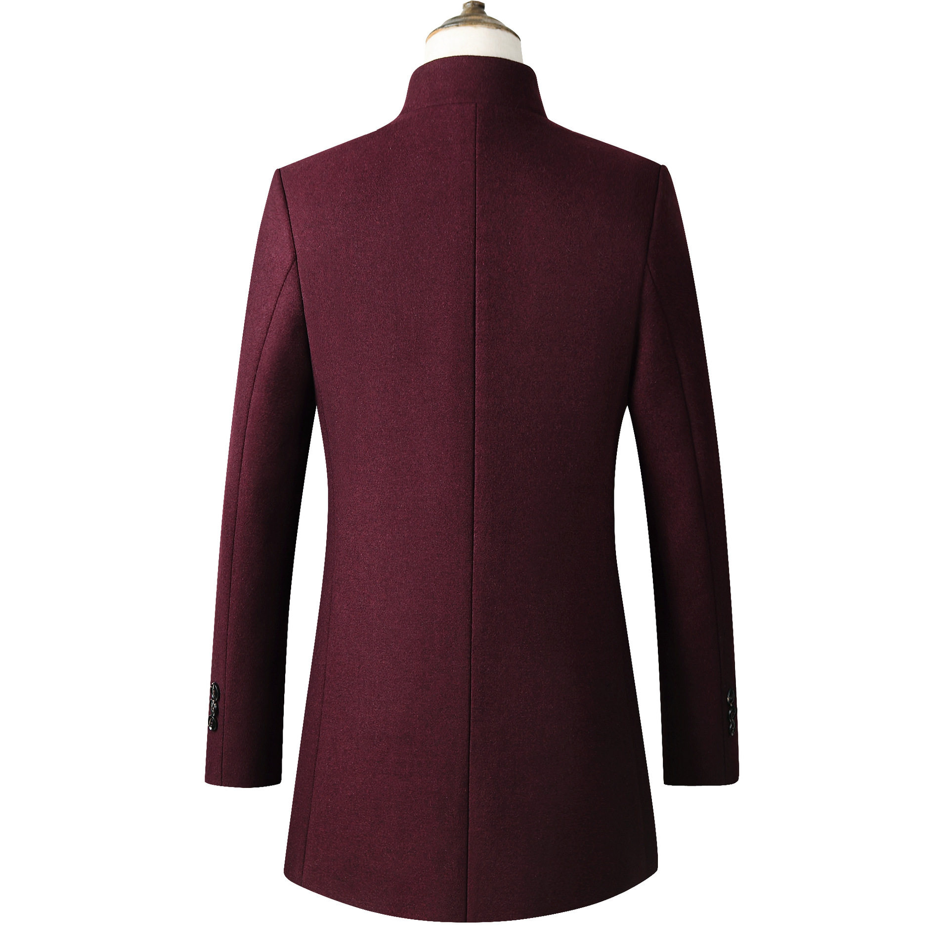 Mens Overcoat Mid Length Single Breasted Design Stand Collar Wool Blend Available in Multiple Colors and Sizes