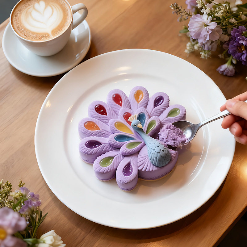 Mison Color Screen Peacock Mousse Cake Silicone Mold Oven-Free Dessert Fun DIY Chocolate Grinder