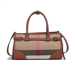 Autumn and Winter New Plaid with Genuine Leather Horizontal Bag Large Capacity Women's Bag Commuter Bag Single Shoulder Bag High-End