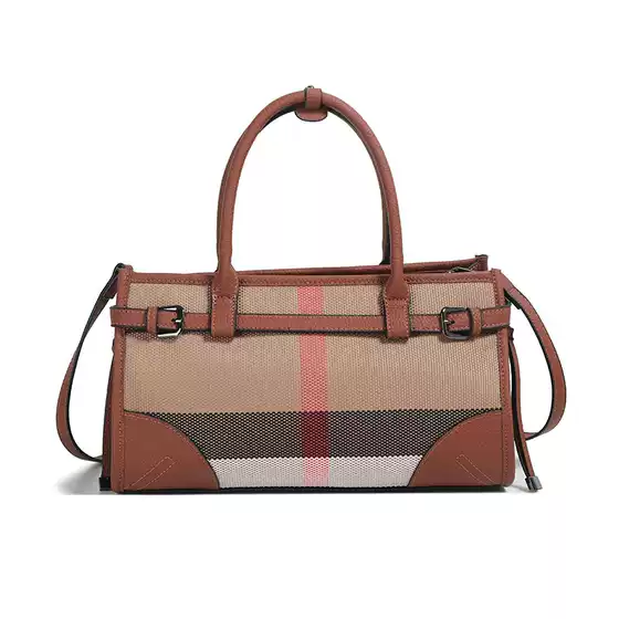 Autumn and Winter New Plaid with Genuine Leather Horizontal Bag Large Capacity Women's Bag Commuter Bag Single Shoulder Bag High-End