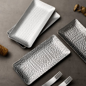 304 Stainless Steel Plate Rectangular Snack Fruit Snack Plate Restaurant Hotel Meal Plate Pastry Hammer Plate