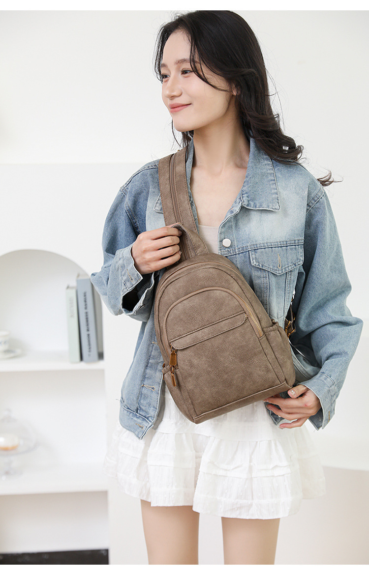 Ba lô nữ da PU phong cách tối giản, túi đeo vai du lịch cỡ lớn nhiều ngăn — Màu cà phê, Màu đen, Màu kaki, Màu nâu nhạt