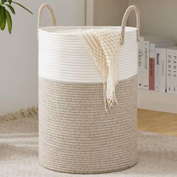 Amazon Hot Sale Cotton Rope Handmade Braided Storage Basket Large Capacity Dirty Clothes Basket Foldable Dirty Clothes Basket Laundry Basket