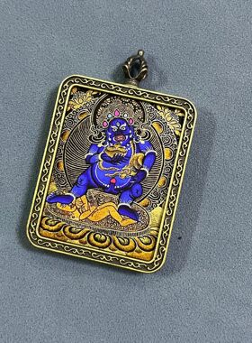 藏式手绘黑财神唐卡平安招财吊坠
