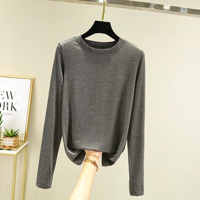 莫代尔打底衫女春秋圆领t恤宽松韩版洋气薄款上百搭长袖大码显瘦