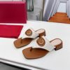 Foreign trade ladies flat-bottomed slippers 205 this square head cowhide printed T-shaped slippers manufacturers wholesale