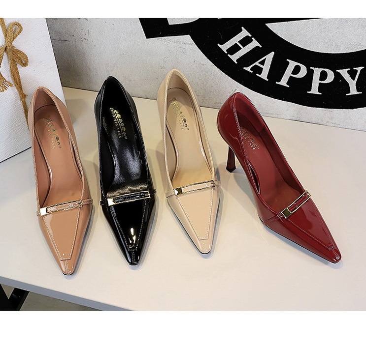 Giày cao gót nữ mũi nhọn da bóng, quai hở gót gót nhọn thanh mảnh — đen, màu kaki, màu khỏa thân, rượu vang đỏ