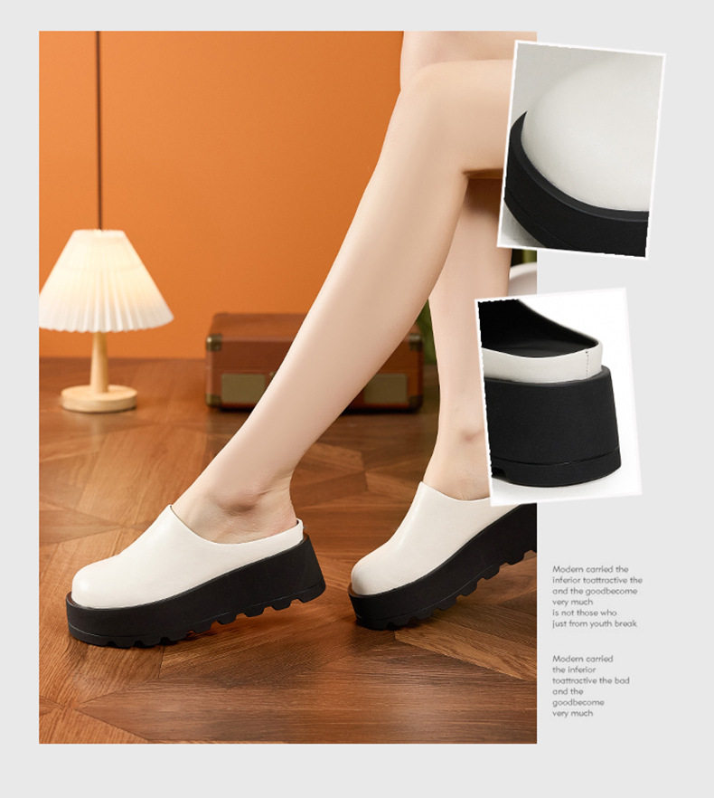 Dép sandal nữ quai chữ V đế dày phong cách Birkenstock — Đen, Trắng chi tiết 3