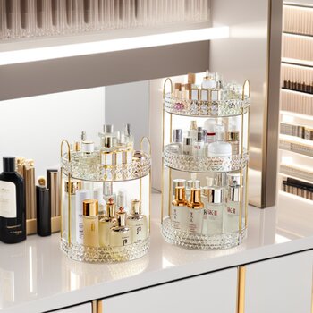 Manufacturer's Ready-Stock Double-Layer 360-Degree Rotating Cosmetics Storage Box, Makeup Brush and Skin Care Product Dust-Proof Desktop Storage Rack