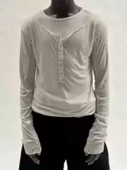 NoFaith24ss high-elastic blend double-layer button black and white two-tone slim-fit round neck inner double-layer basic long sleeve