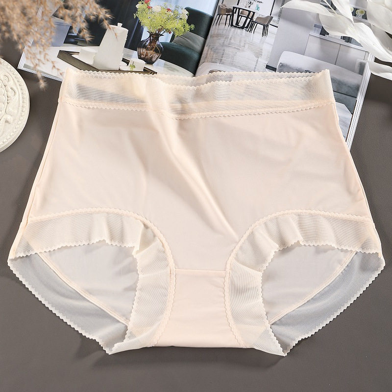 夏季内裤女冰丝大码200斤高腰收腹隐形无痕蕾丝抗菌裸感特大码