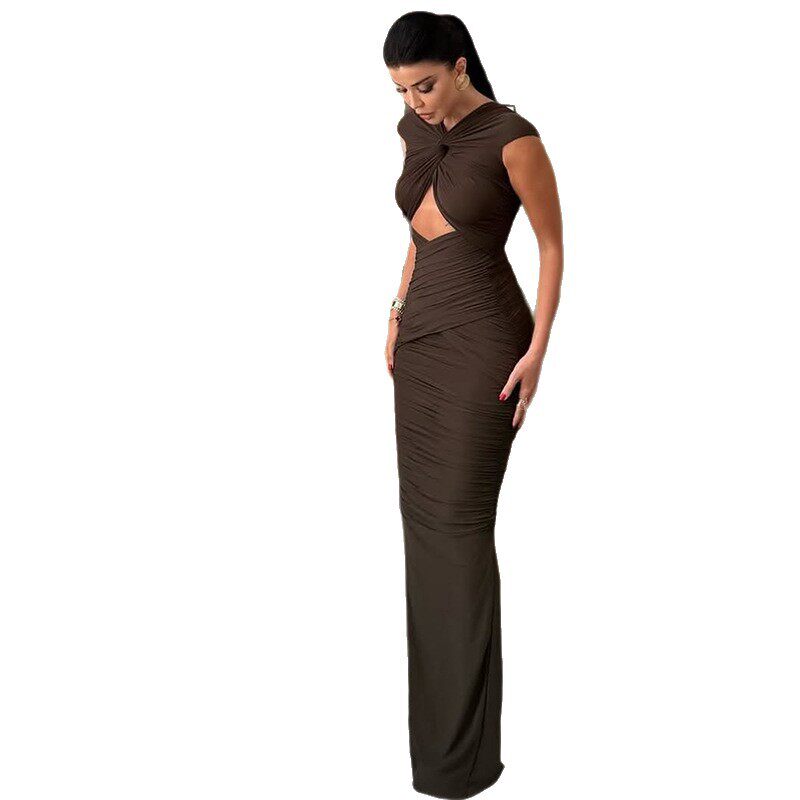 Fashionable Bodycon Midi Dress Hollow Out Pleated Slim Fit Elegant Evening Wear Wholesale Available