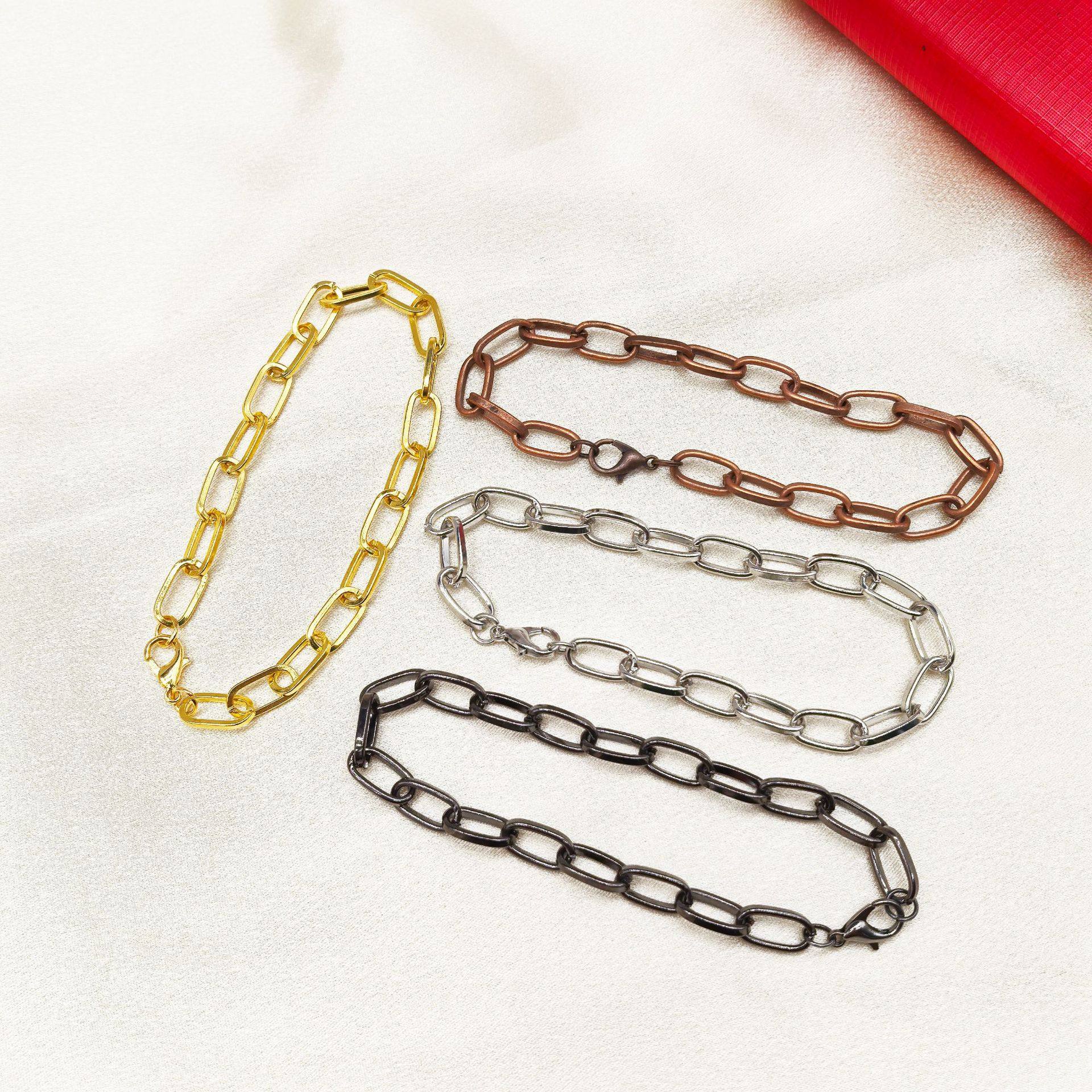 European and American Men and Women Ins Fashion Simple Versatile Bracelet Paper Clip Bracelet Rectangular Chain Hip Hop Cuban Chain