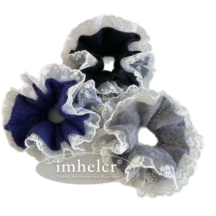 Korean-Style Soft Plush Knitted Lace Scrunchie Autumn and Winter New Trendy Versatile Hair Bun Hair Tie
