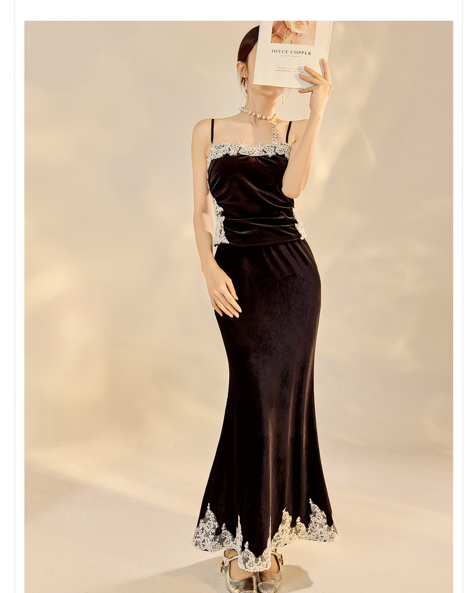 Bộ đầm nữ cổ tròn dài tay thêu sequin đính cườm kèm chân váy đuôi cá — váy, áo khoác