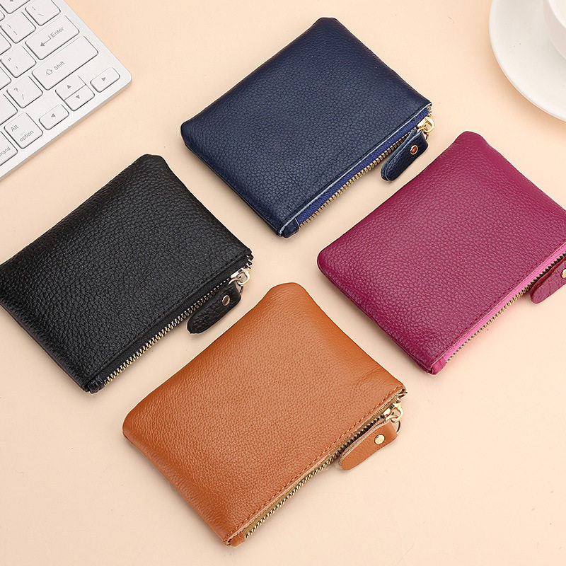 Genuine Leather Coin Purse Men's and Women's Card Bag Soft Leather Mini Coin Bag Key Storage Bag Top Layer Cowhide Zipper Small Wallet