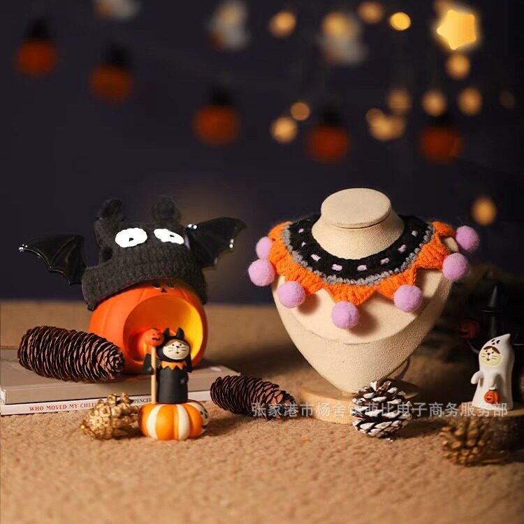 Pet Halloween knitted scarf cat dog ghost collar funny decorations cat and dog supplies wholesale