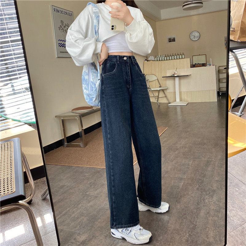 High Waisted Straight Leg Jeans for Women Slimming Fit Loose Style Korean Design Perfect for Fall and Winter