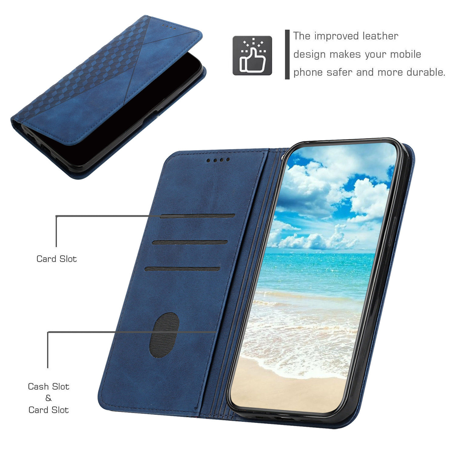 Suitable for Iphone16E Leather Case 15Plus Rhombus Skin-Feel Strong Magnetic Card Holder Wallet Protective Case 17Pro