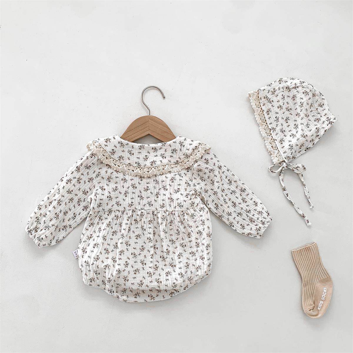 2025 Spring and Autumn New Baby Girl Floral Coverall Infant Lace Doll Collar Princess Jumpsuit