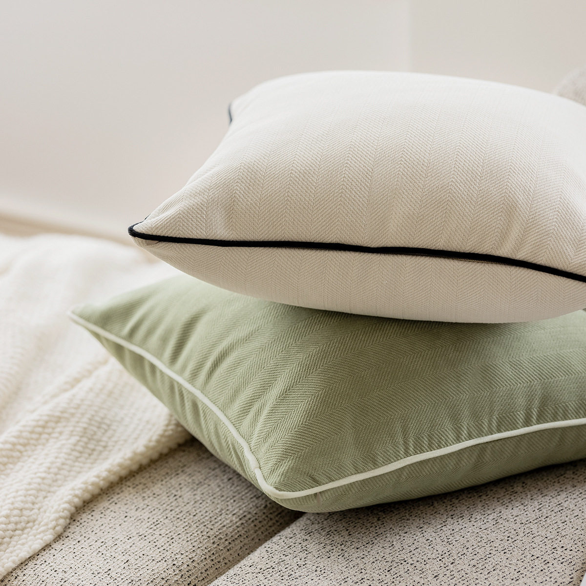 北欧轻奢风雪尼尔高档抹茶绿纯棉编织沙发抱枕客厅靠垫样板间卧室,淘宝优惠券,粉丝福利购,淘宝优惠卷