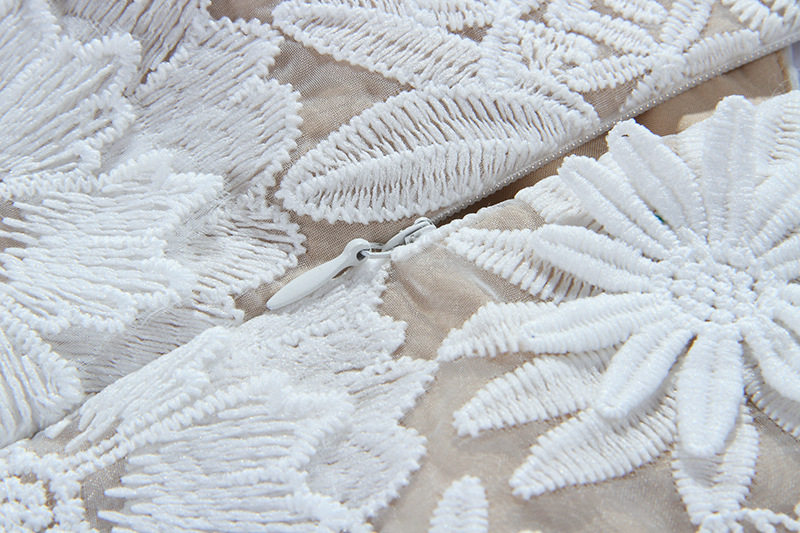 Đầm trắng nữ Việt Nam phong cách Pháp mềm mại chất liệu organza phối ren — Trắng chi tiết 10