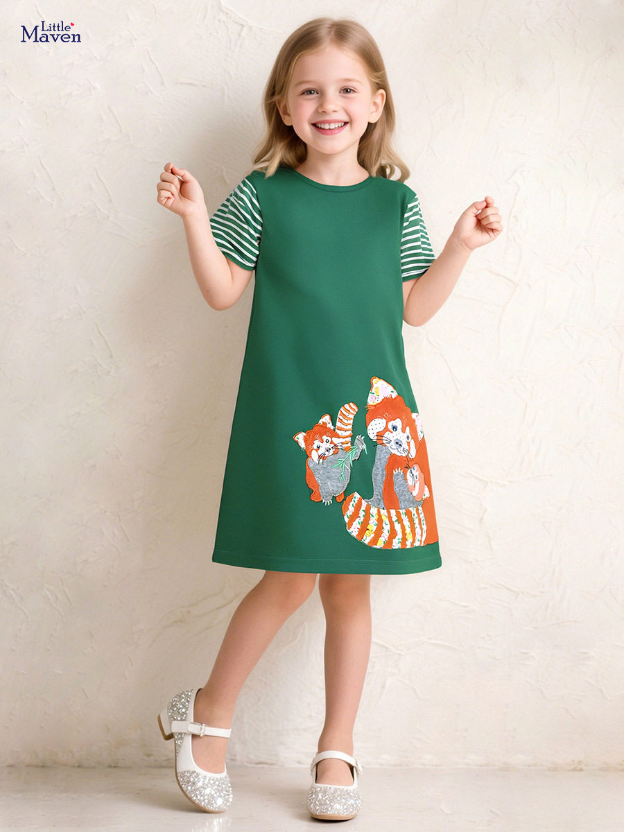 Source Factory Girls' Dress, Cartoon Summer Short-sleeve Kids' Dress, Applique Cotton Kids' Skirt Wholesale