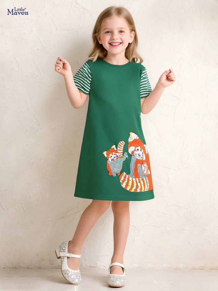 Source Factory Girls' Dress, Cartoon Summer Short-sleeve Kids' Dress, Applique Cotton Kids' Skirt Wholesale